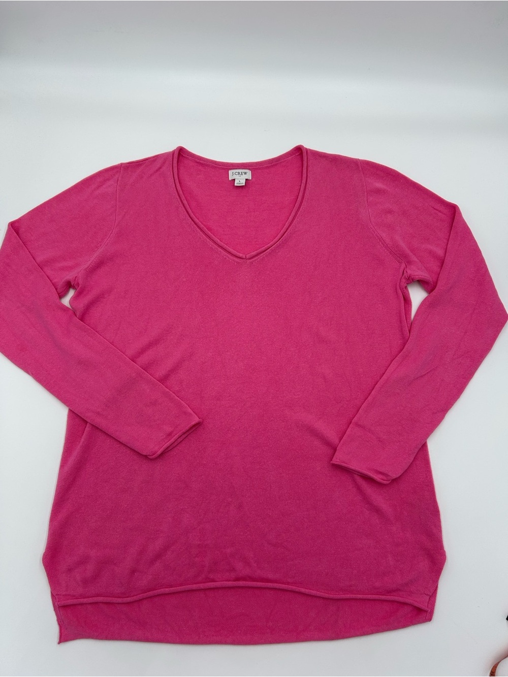 J. Crew Fuchsia Pink Linen Blend V-Neck Long Sleeve Sweater L